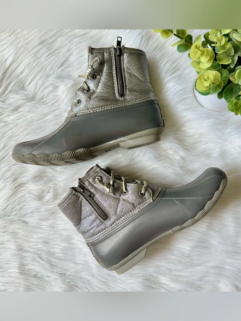 Preppy Fall Sperry Saltwater Waterproof Duck Boots‎ Gray 7.5